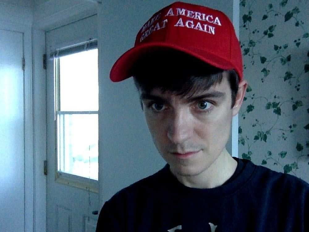 Alexandre Bissonnette obsessively searched for Donald Trump on social media and posed with a MAGA hat in the months before he killed six Muslim men at a mosque in Quebec City. (Photo: Tumblr)