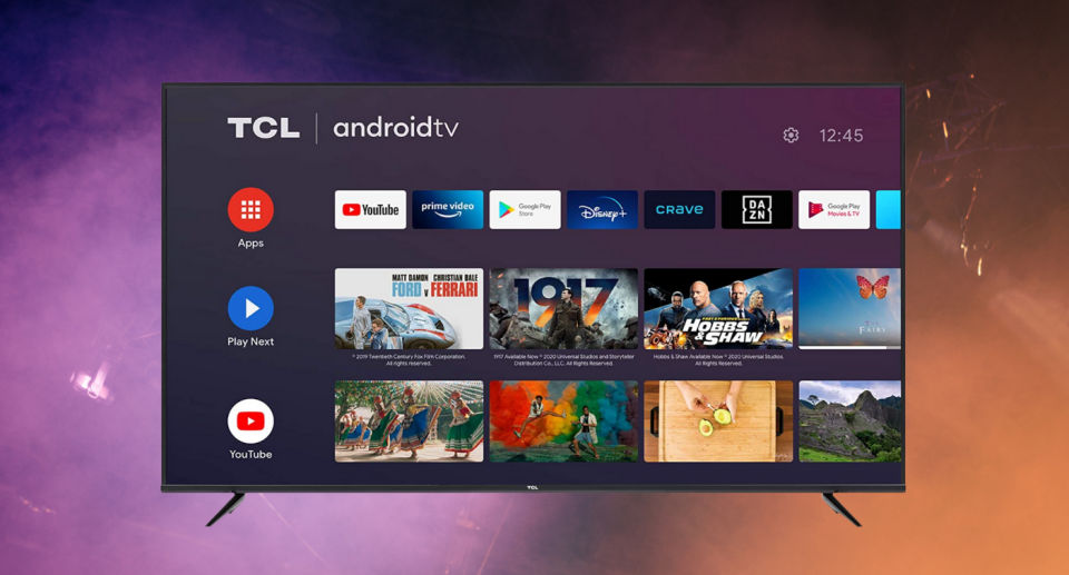 tcl android tv with apps and videos on screen