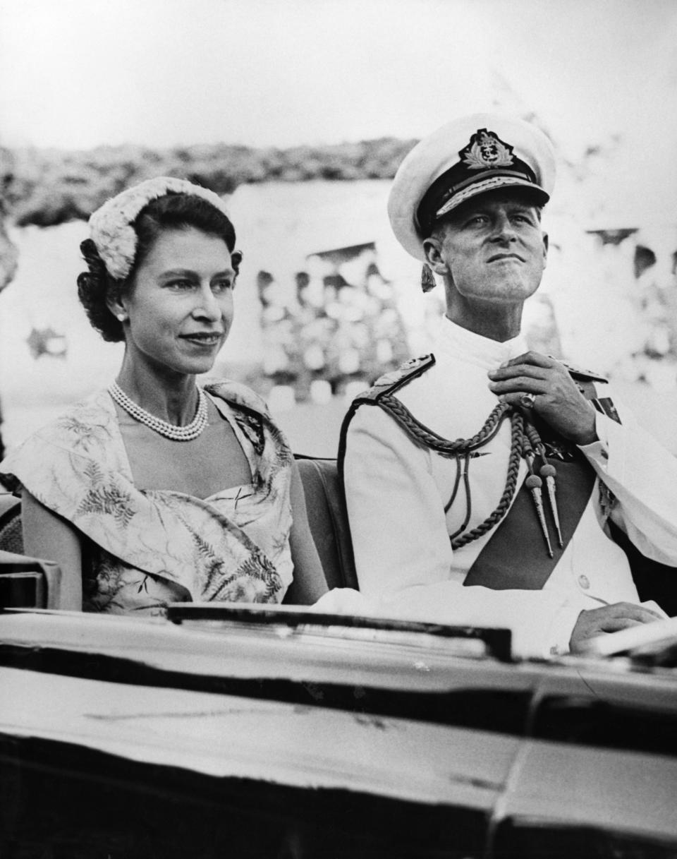 The Queen and the Duke of Edinburgh set off for Brisbane during their 1954 visit to Australia. (Photo by © Hulton-Deutsch Collection/CORBIS/Corbis via Getty Images)