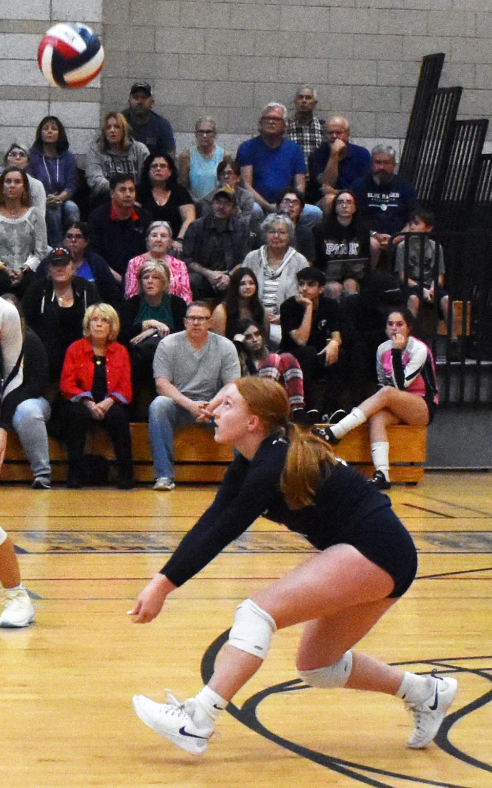 Somerset Berkley's Caroline Puccini gets a dig against Joseph Case on Wednesday.