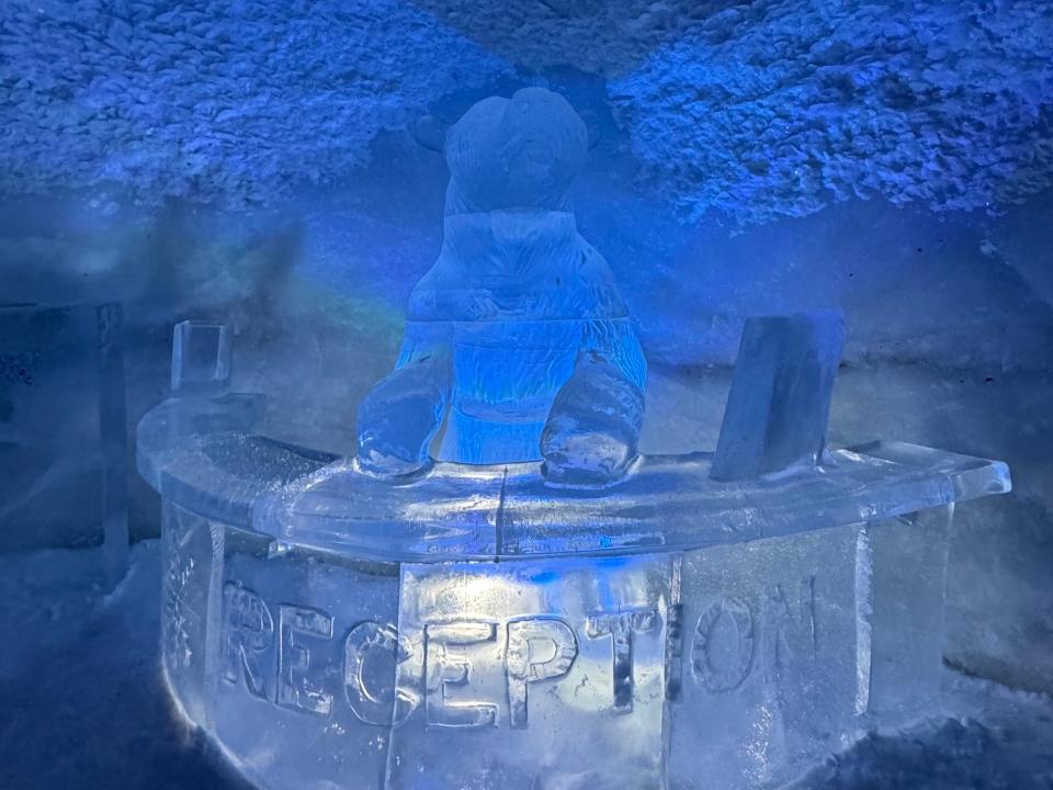 The reception desk at  Snowhotel Kirkenes in Norway