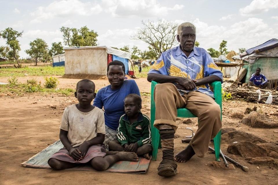 "Before the war, life was good in our country," said&nbsp;Simon O., who is 75 years old and lives in Pagirinya refugee settlement with his daughter-in-law and six grandchildren. "We had land and we could farm. Everything changed in July. We did not know that the fighting was coming. We came to Uganda with empty hands." Simon's son was killed during the violence that erupted in July. Simon traveled to the border using a motorbike driver, while the daughter-in-law and the children traveled on foot. Now a refugee, Simon lost his right leg after stepping on a land mine in 2005.&nbsp;<i>Location: Pagirinya Refugee Settlement, Oct. 29, 2016.</i>