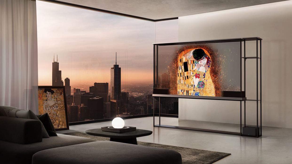 <p><a href="https://www.lgnewsroom.com/2024/01/worlds-first-wireless-transparent-oled-tv-redefines-the-screen-experience/" rel="nofollow noopener" target="_blank" data-ylk="slk:Shop Now;elm:context_link;itc:0;sec:content-canvas" class="link rapid-noclick-resp">Shop Now</a></p><p>OLED T</p><span class="copyright">LG</span>