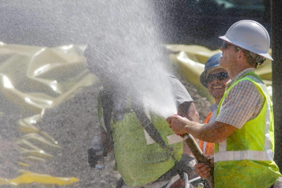 David Ruble would give his co-workers a quick spritz if they asked for it in the heat of the day in September 2016. Workers at the new San Luis Obispo High School tennis courts were spraying water down to compact sand in advance of pouring concrete and setting out reinforcing bar.