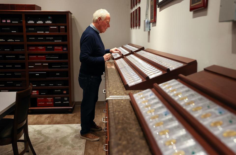 Dell Loy Hansen talks about his coin collection in Salt Lake City on Wednesday, Oct. 25, 2023. Hansen will be auctioning off his secondary $10 Liberty Head gold set of coins and donating an estimated $20 million of the profits to To Ukraine With Love. | Kristin Murphy, Deseret News