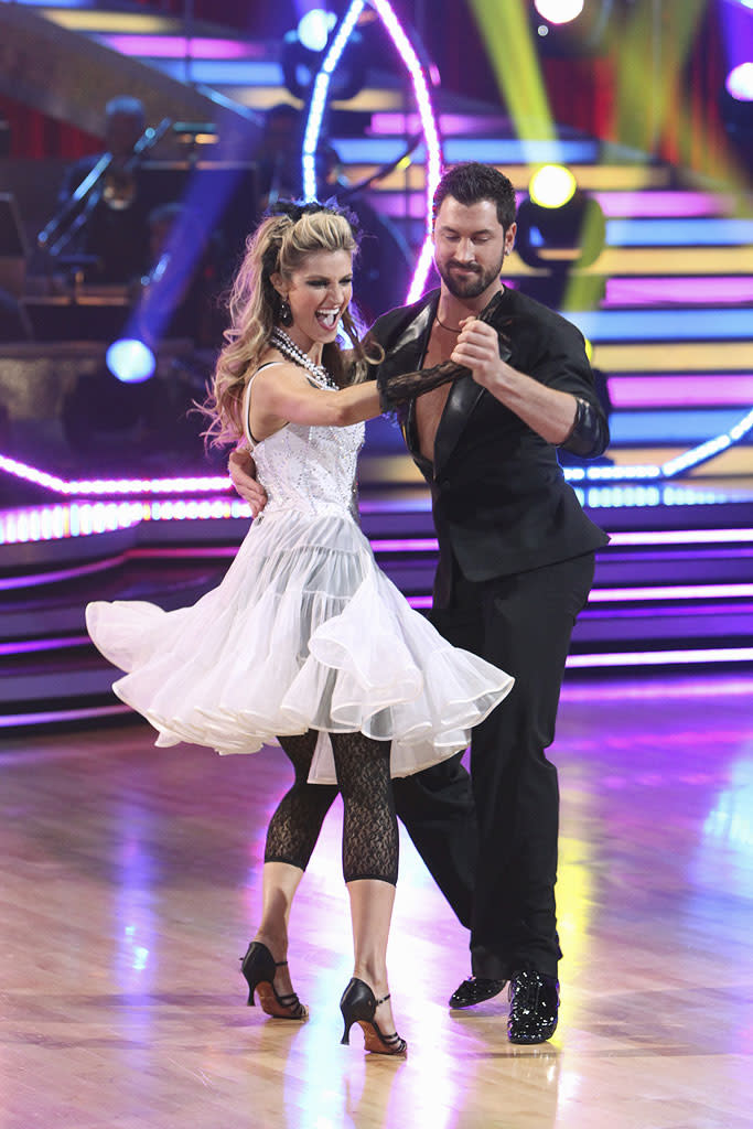 Erin Andrews and Maksim Chmerkovsky perform a dance on the 10th season of Dancing with the Stars.