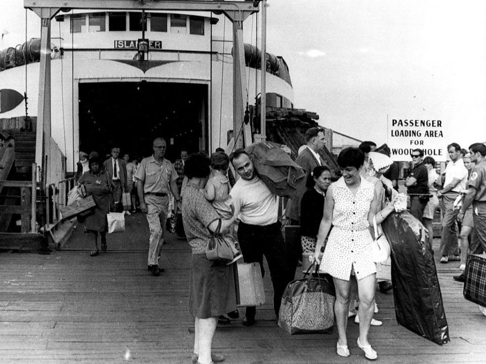 Passengers arrive off the ferry in Martha's Vineyard
