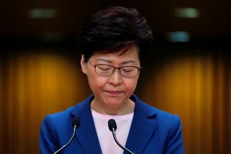 FILE PHOTO: Hong Kong Chief Executive Carrie Lam speaks to media over an extradition bill in Hong Kong