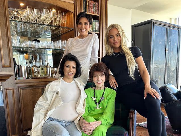 <p>Khloe Kardashian Instagram</p> Kris Jenner, Kourtney Kardashian, MJ Shannon, and Khloe Kardashian