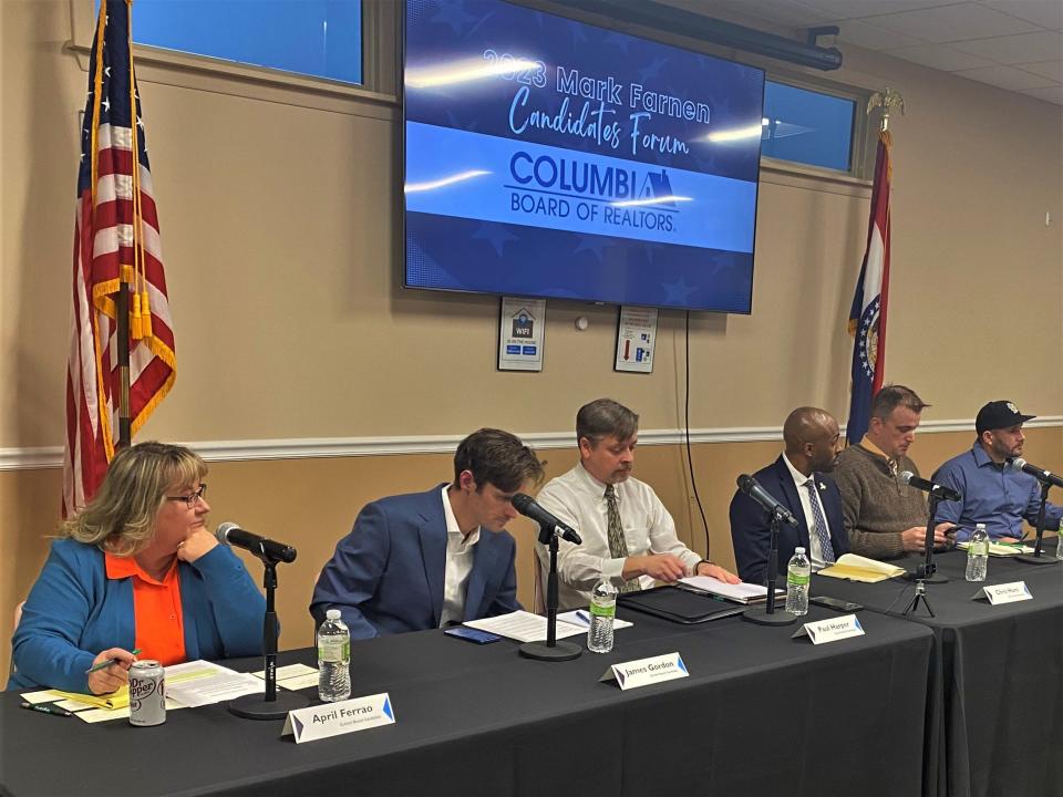 Columbia Board of Education candidates prepare for their first forum, produced by the Columbia Board of Realtors, on January 24, 2023, in Columbia, Mo.