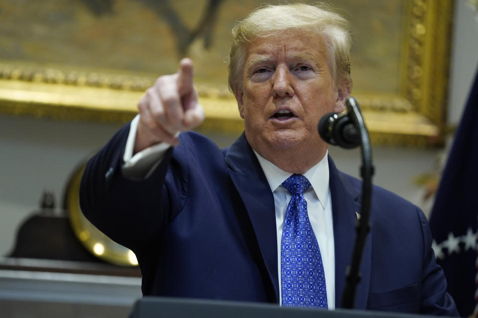 President Donald Trump speaks during an event on the food supply chain during the coronavirus pandemic, in the Roosevelt Room of the White House, Tuesday, May 19, 2020, in Washington. (AP Photo/Evan Vucci)