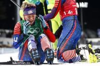 Cross-Country Skiing - Pyeongchang 2018 Winter Olympics - Women's Team Sprint Free Finals - Alpensia Cross-Country Skiing Centre - Pyeongchang, South Korea - February 21, 2018. Jessica Diggins of the U.S reacts after winning. REUTERS/Dominic Ebenbichler