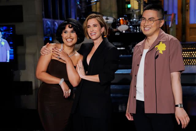 <p>Rosalind O'Connor/NBC</p> Raye, Kristen Wiig, and Bowen Yang