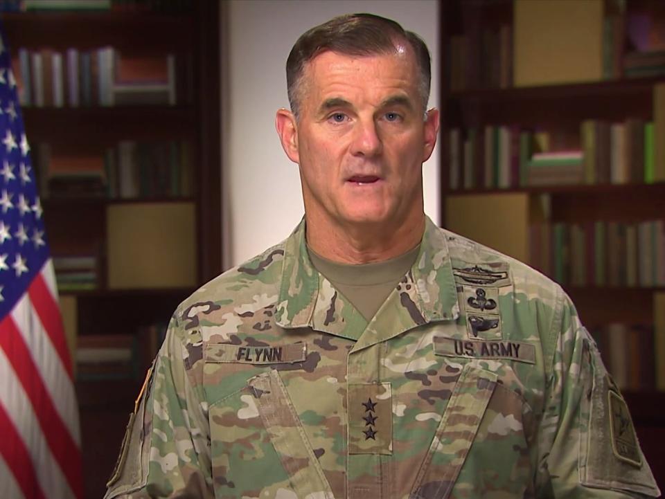 <p>Lt. Gen. Charles Flynn, deputy chief of staff for operations for the US Army</p> (USArmyWarCollege/Youtube/USArmy)