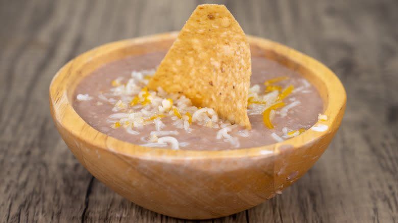 mexican bean dip with tortilla chip