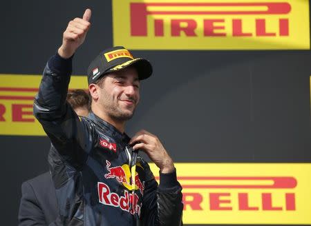 Hungary Formula One - F1 - Hungarian Grand Prix 2016 - Hungaroring, Hungary - 24/7/16 Red Bull Racing's Daniel Ricciardo celebrates after the race REUTERS/Laszlo Balogh