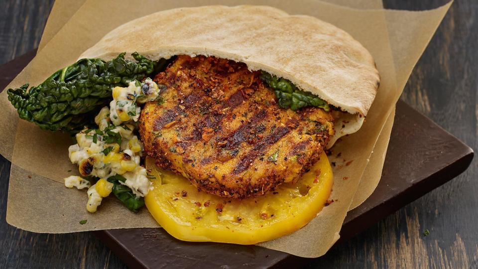 Mesquite Chickpea Burger With Grilled Corn Topping