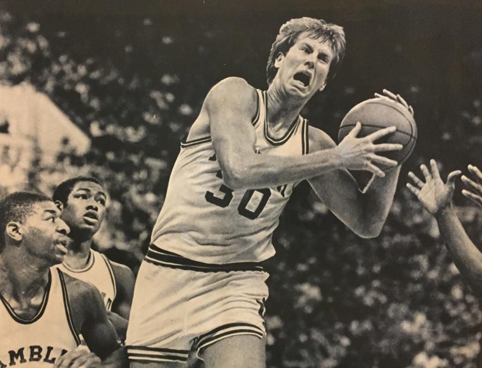 IU's Ted Kitchel pulls down the rebound against Grambling in the Indiana Classic, Dec. 29, 1982.