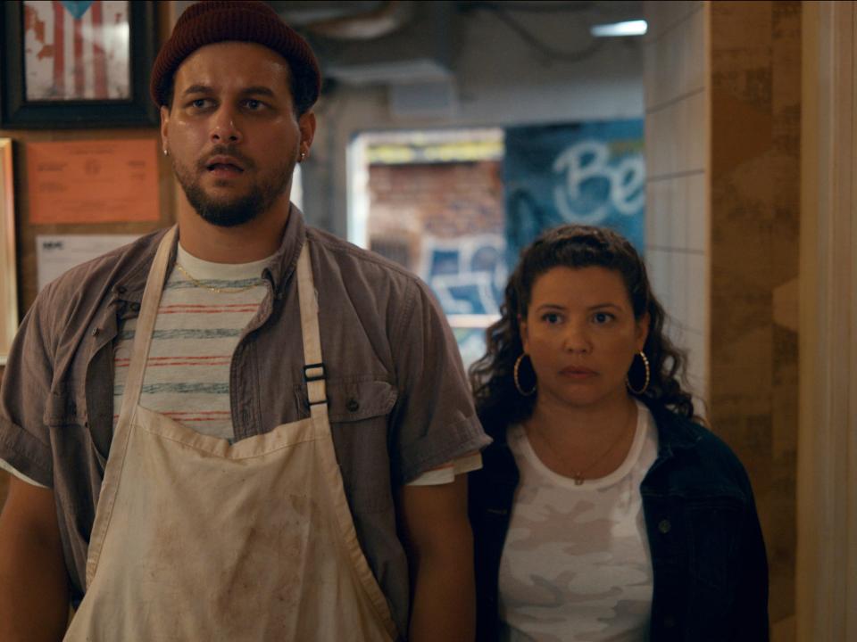 Alejandro Hernandez (Luis) and Justina Machado (Dolores Roach) on season one of "The Horror of Dolores Roach."