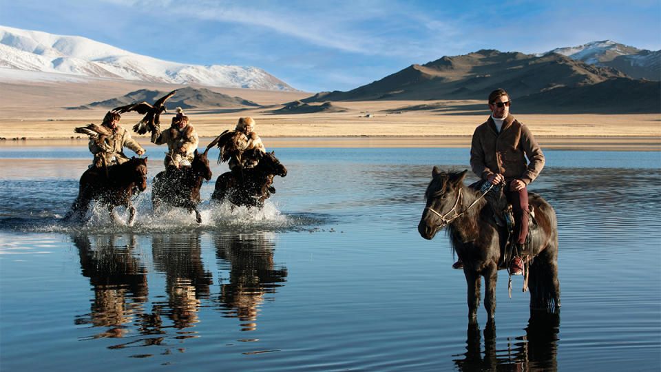 Model wearing Stefano Ricci FW24 in Mongolia