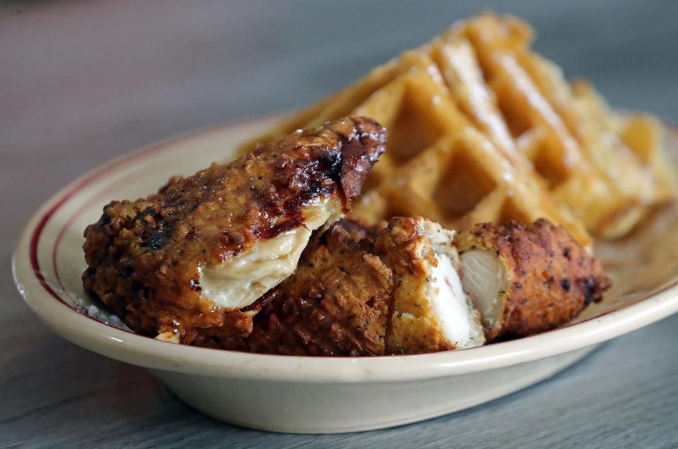 Chicken and waffles are among the dishes available at Ryes and Shine, located in the former Silver Swan in Cuyahoga Falls.