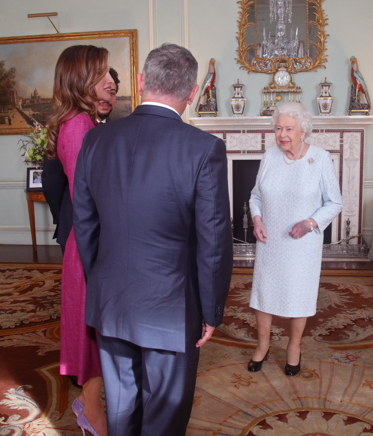 The Queen in conversation with Queen Rania, King Abdullah II and Crown Prince Hussein of Jordan [Photo: PA]