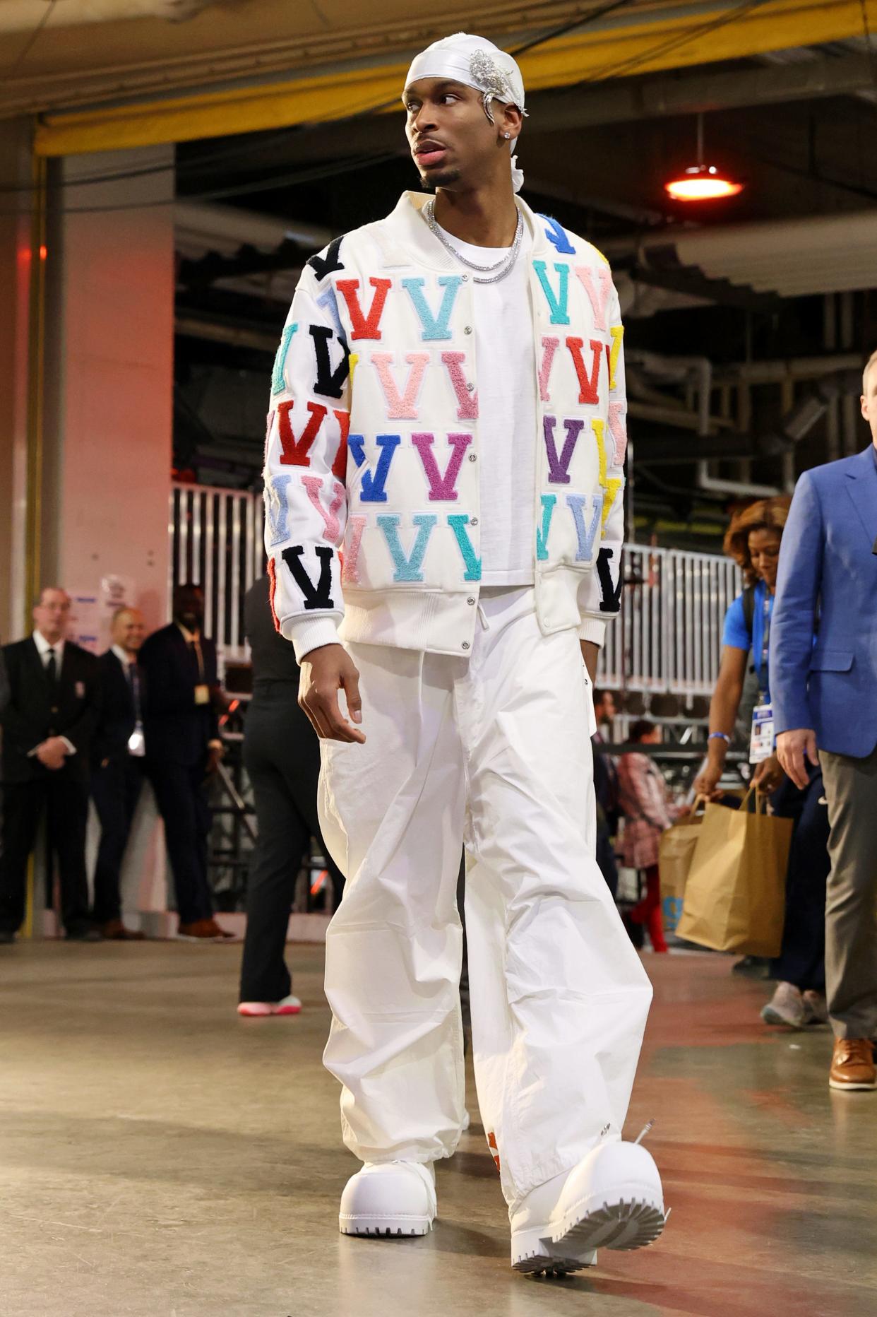 Feb 18, 2024; Indianapolis, Indiana, USA; Western Conference guard Shai Gilgeous-Alexander (2) of the Oklahoma City Thunder arrives before the 73rd NBA All Star game at Gainbridge Fieldhouse. Mandatory Credit: Trevor Ruszkowski-USA TODAY Sports