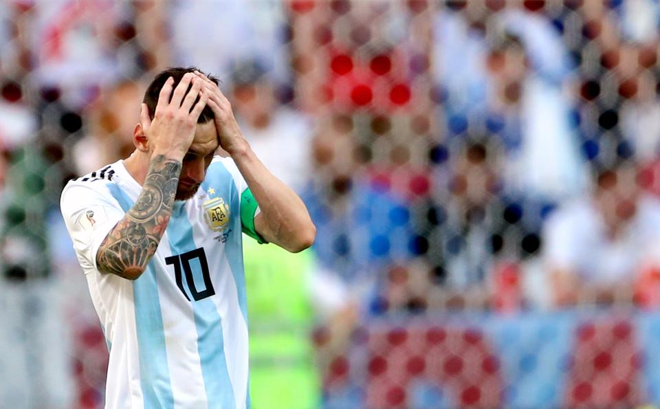 <p>Lionel Messi is left dejected after France beat Argentina 4-3 in a thrilling Round of 16 clash in Kazan </p>