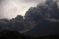 <p>Volcan de Fuego, or Volcano of Fire, blows outs a thick cloud of ash, as seen from Alotenango, Guatemala, June 3, 2018. (Photo: Santiago Billy/AP) </p>