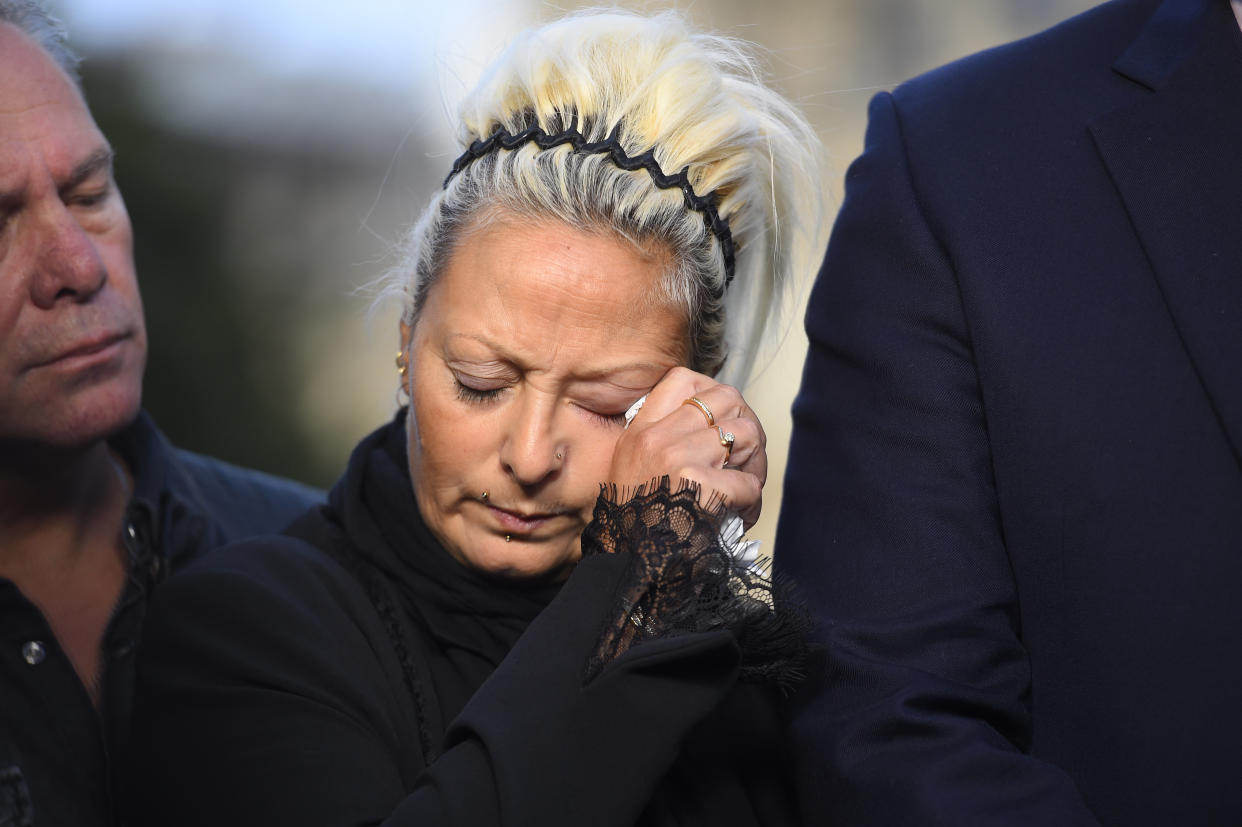 LONDON, ENGLAND - OCTOBER 09: Mother of Harry Dunn, Charlotte Charles speaks to the media after meeting with Foreign Secretary Dominic Raab on October 9, 2019 in London, England. Motorcyclist Harry Dunn, 19, died in a collision with a car in Northamptonshire on August 27th. Anne Sacoolas, the wife of a US diplomat, was named as a suspect in the crash but later left the UK despite telling police she had no such plans. (Photo by Peter Summers/Getty Images)