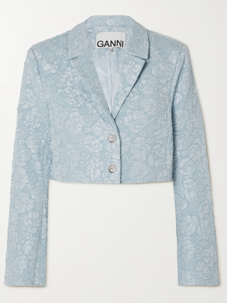 Ganni Cropped recycled floral-jacquard blazer. (PHOTO: Net-A-Porter)