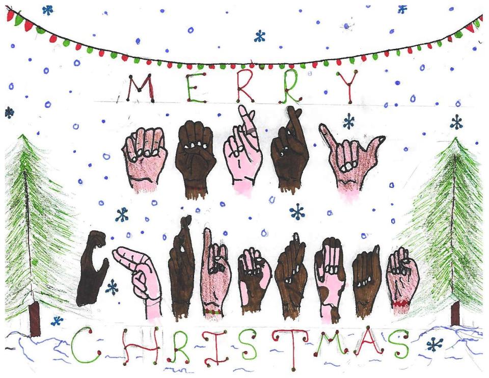 Cunningham Elementary School fifth grader Giselle Fernandez's artwork with "Merry Christmas" in sign language was selected to be featured on the Wichita Falls ISD School Board's Christmas card this year.
