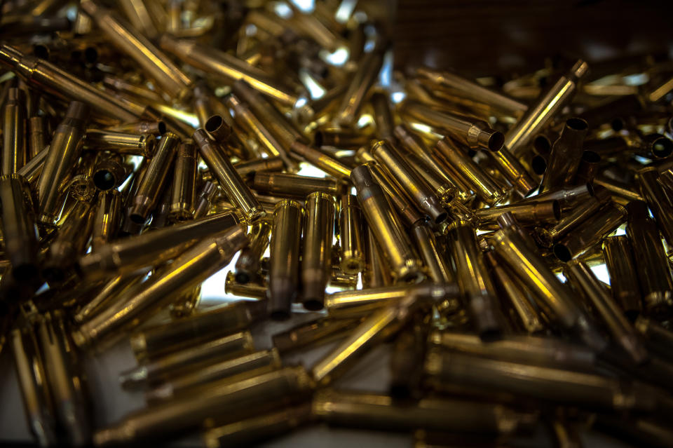 A display of shell casings on the expo floor Friday.