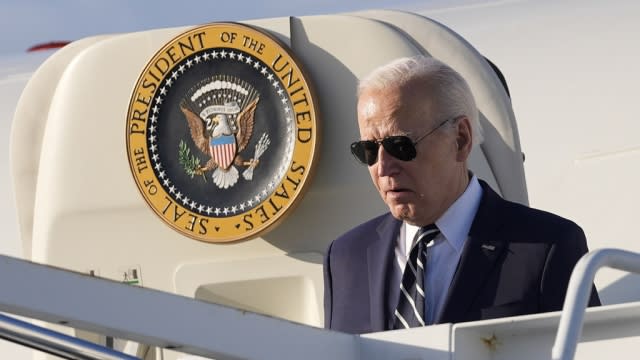 President Joe Biden boarding Air Force One at Andrews Air Force Base.