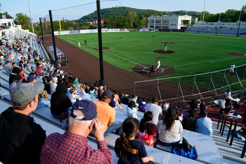 The New Jersey Jackals face the Sussex County Miners in their first game at Hinchliffe Stadium in Paterson on Sunday, May 21, 2023.