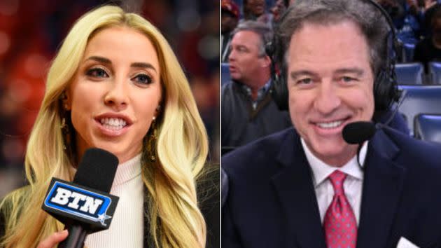 Olivia Harlan Dekker and father Kevin Harlan calling the Super Bowl for their respective outlets.