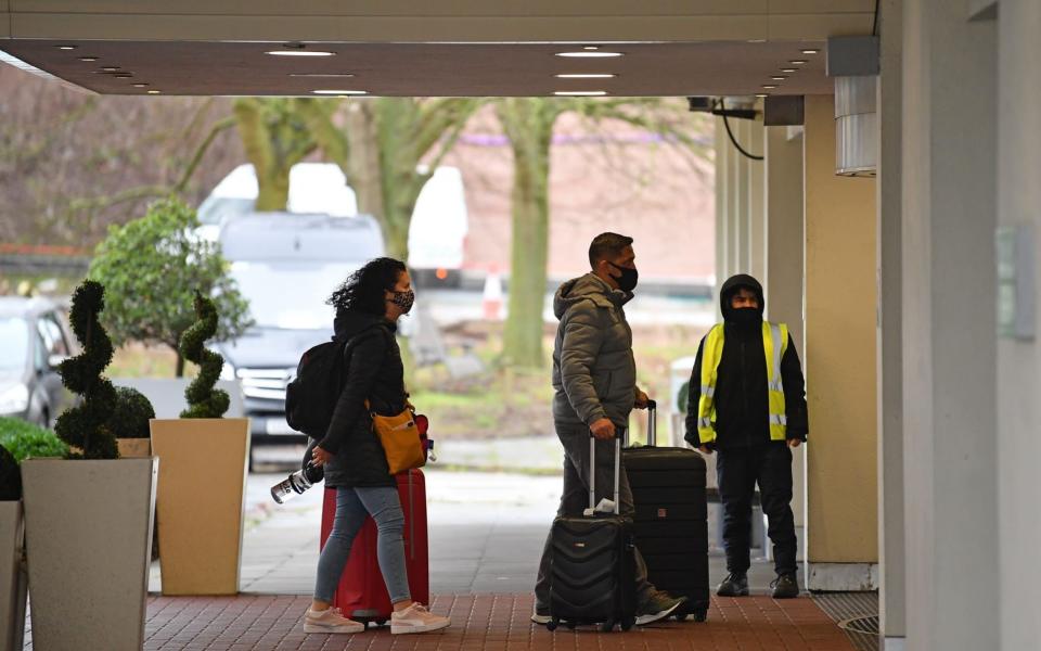 Arrivals at a quarantine hotel in Heathrow