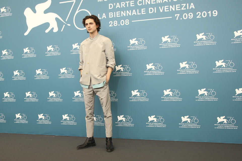 Actor Timothee Chalamet poses for photographers at the photo call for the film 'The King' at the 76th edition of the Venice Film Festival in Venice, Italy, Monday, Sept. 2, 2019. (Photo by Joel C Ryan/Invision/AP)