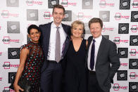 LONDON, ENGLAND - MARCH 14: (L-R) Naga Munchetty, Ben Thompson, Carol Kirkwood and Charlie Stayt attend the TRIC Awards 2017 at The Grosvenor House Hotel on March 14, 2017 in London, England. (Photo by Dave J Hogan/Getty Images)