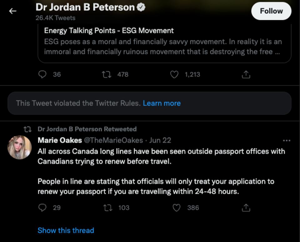 Jordan Peterson tweet screenshot (Dr Jordan B Peterson/Twitter/screenshot)