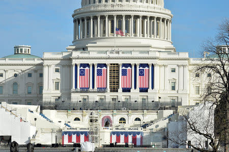 Preparations are finalized on the West Front of the U.S. Capitol, where Donald J. Trump will be sworn in as America's 45th president, in Washington, U.S., January 15, 2017. REUTERS/Mike Theiler