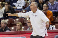 Virginia Tech head coach Mike Young directs his players in the second half of an NCAA college basketball game against Penn State at the Charleston Classic in Charleston, S.C., Friday, Nov. 18, 2022. (AP Photo/Mic Smith)
