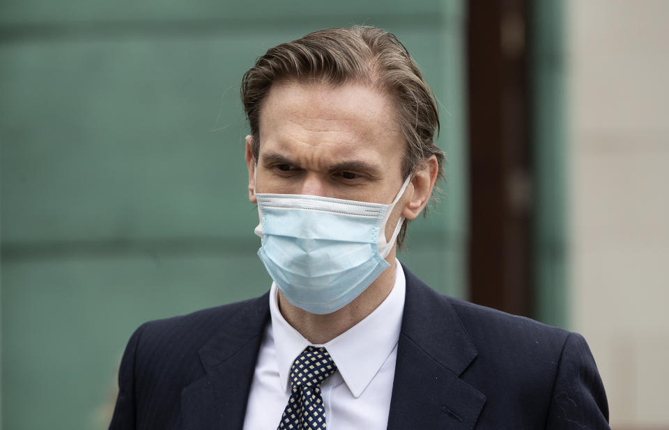 Television presenter Dr Christian Jessen arriving at Belfast High Court as defamation proceedings taken against him by First Minister Arlene Foster continue. Picture date: Friday May 21, 2021.