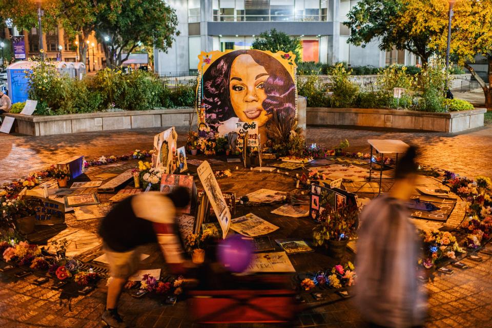 A new Campaign Zero effort follows the death of Breonna Taylor, who was memorialized at this site in front of Louisville Metro Hall. (Brandon Bell via Getty Images)