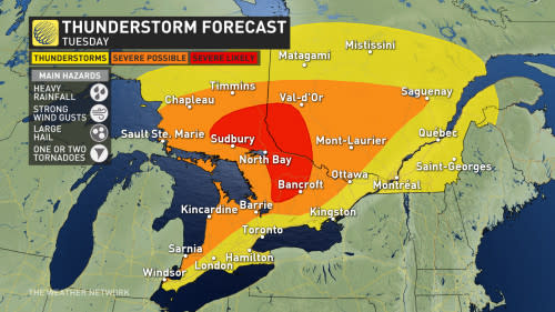 Ontario, southern Quebec Tuesday storm risk V2