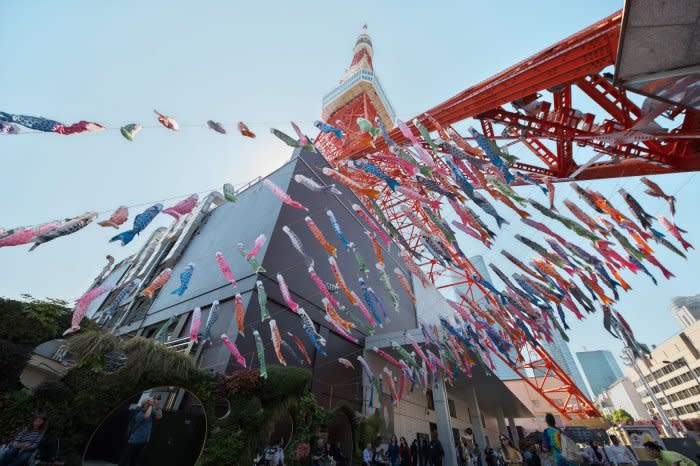 Carp streamers cover Tokyo Tower and Skytree in Japan