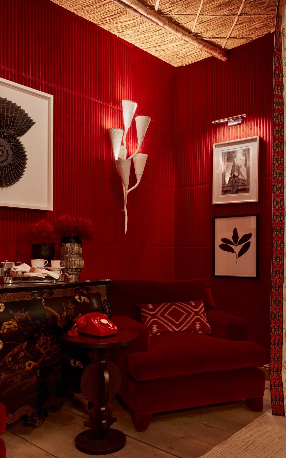 Joy Moyler’s dining room featuring a sideboard topped with a loaded tea tray - James McDonald