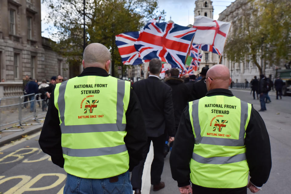 Members of the National Front parade near the Cenotaph in London (Getty Images)