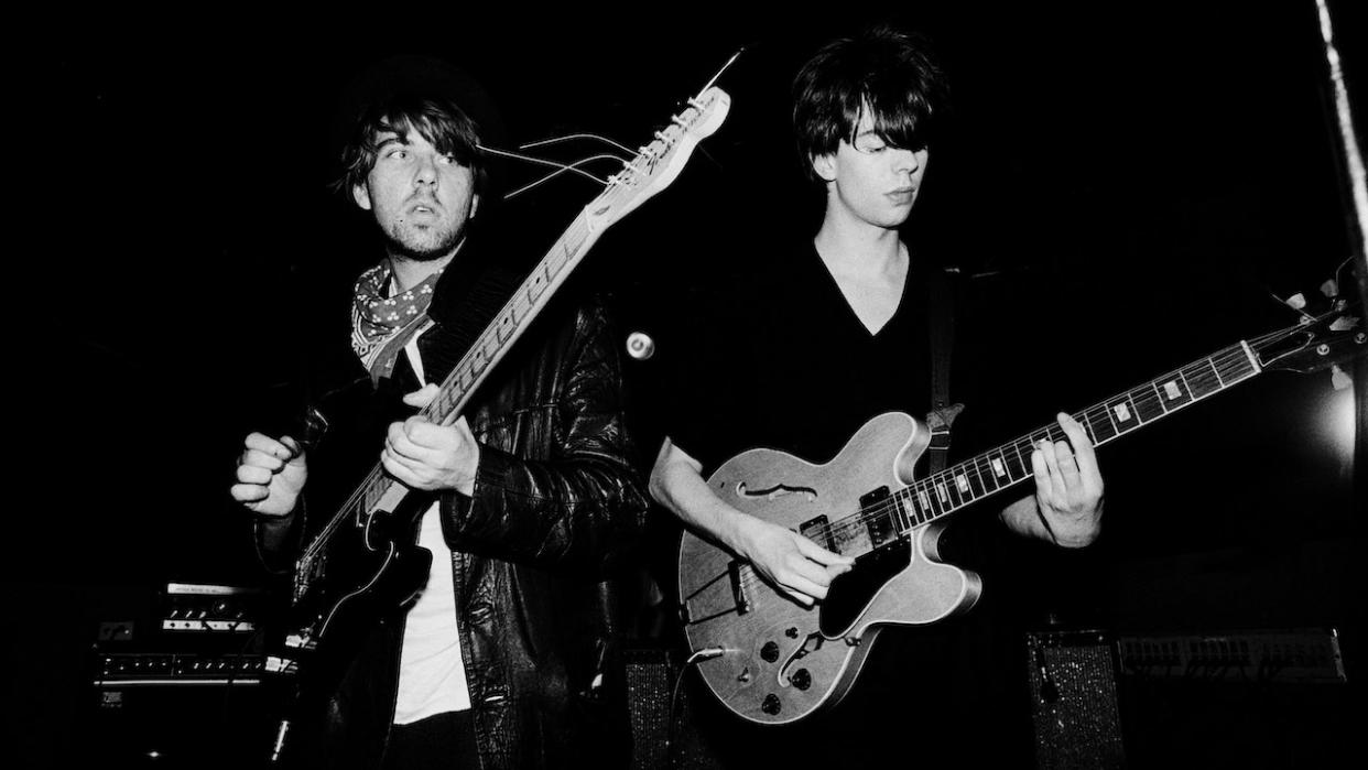  British band Echo and the Bunnymen perform onstage at Tuts nightclub, Chicago, Illinois, April 11, 1981. Pictured are guitarist Will Sergeant (left) and singer Ian McCulloch. (Photo by Paul Natkin/Getty Images) 