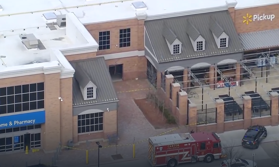 Aerial shot of emergency crews on the scene at a Walmart in Canton, Michigan (WXYZ Detroit)